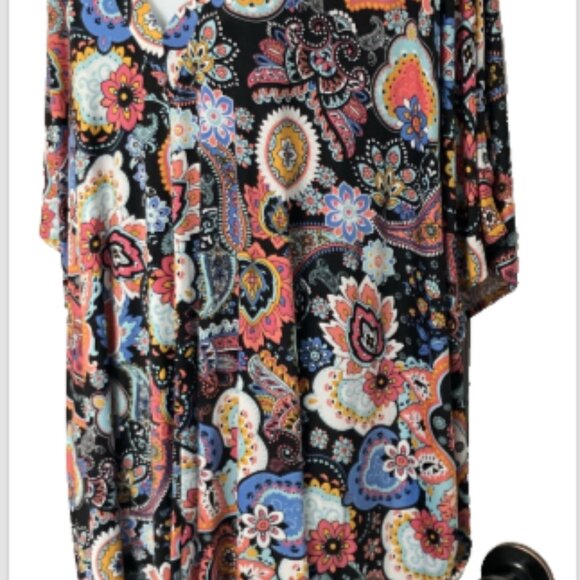 Josie Natori ladies Med Multicolor Comfort Muumuu Style Cold-Shoulder soft Top - Picture 2 of 15